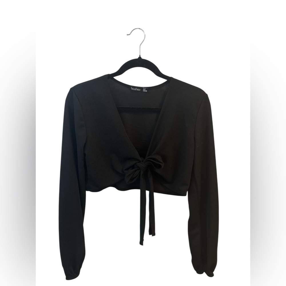 Boohoo Elegant Black Long Sleeve Crop Top